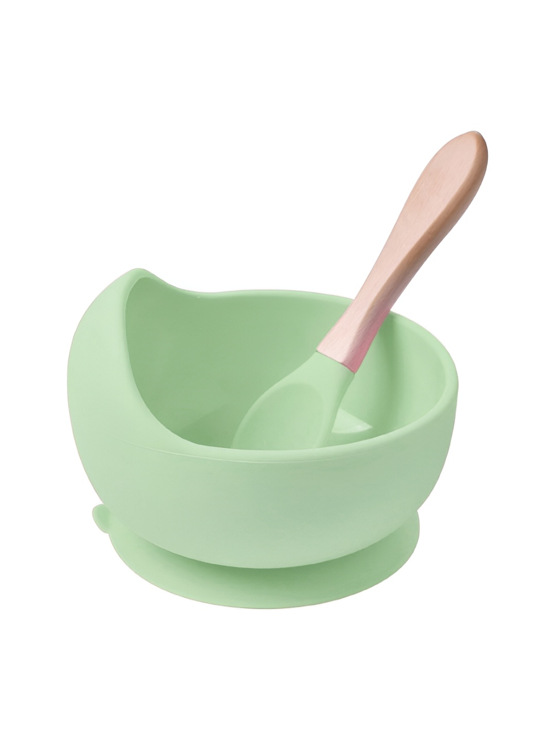 

UniKart Silicone Baby Bowl with Wooden Spoon, Green