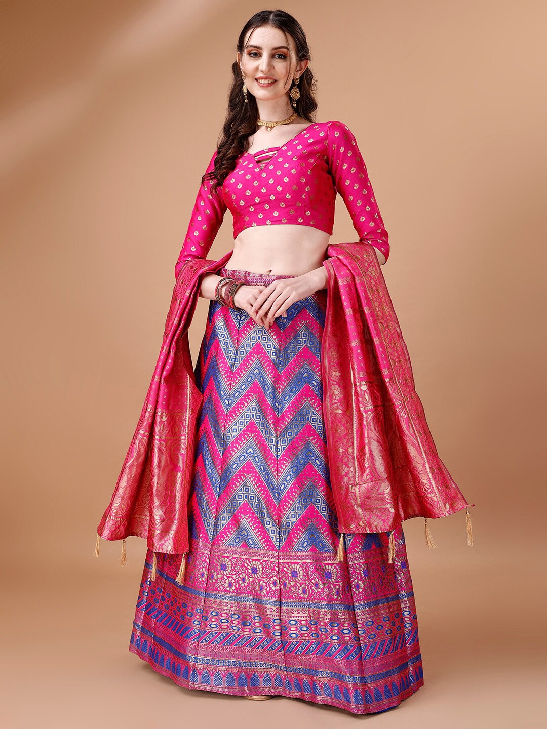

KALINI Woven Design Semi-Stitched Lehenga & Unstitched Blouse With Dupatta, Purple