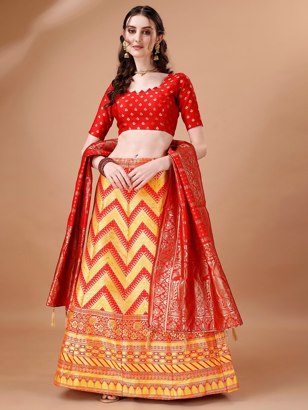 

KALINI Semi-Stitched Lehenga & Unstitched Blouse With Dupatta, Yellow