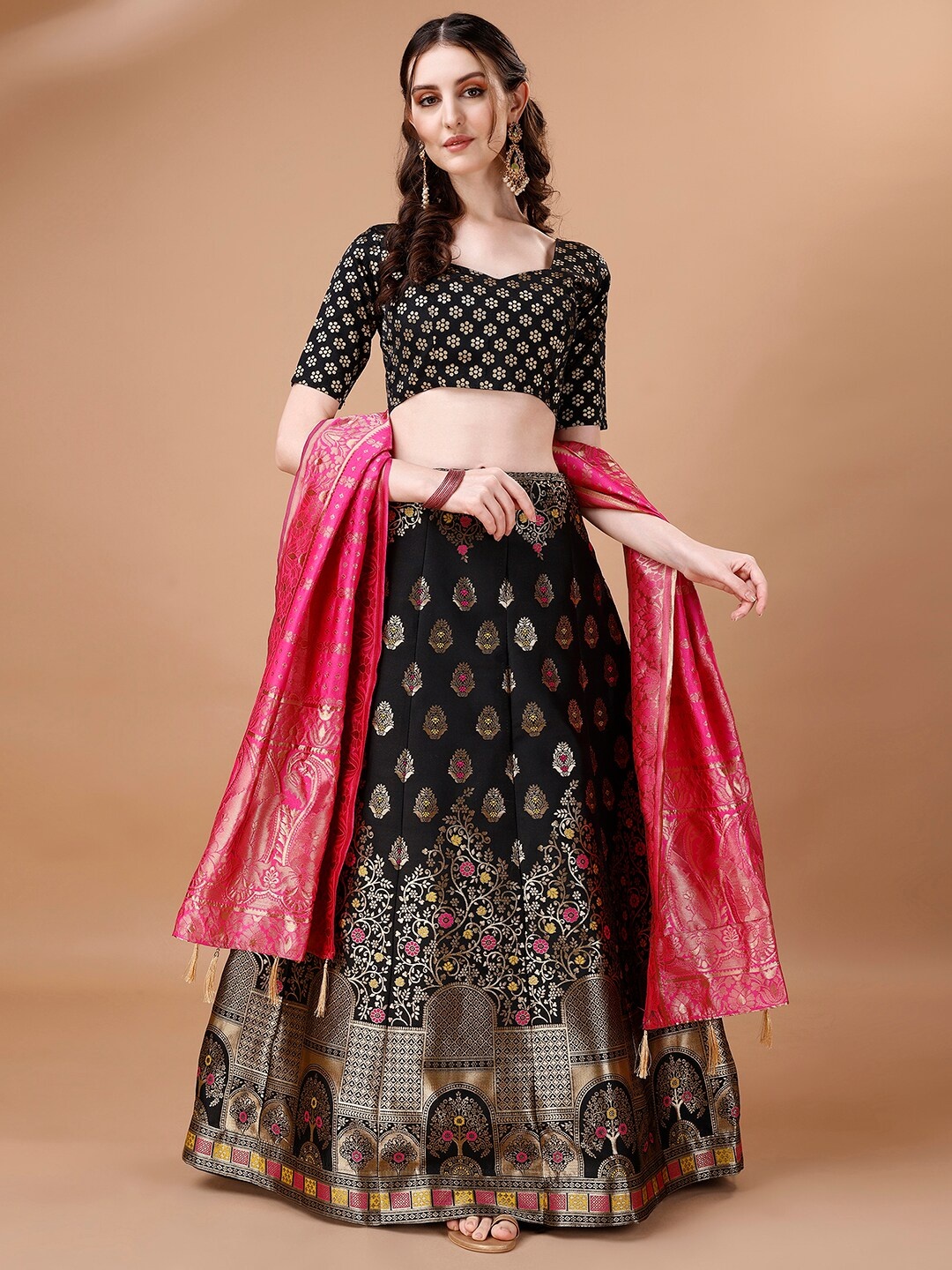 

KALINI Semi-Stitched Lehenga & Unstitched Blouse With Dupatta, Black