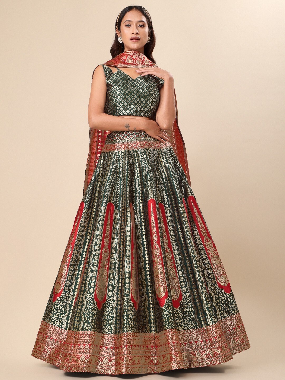 

KALINI Ready to Wear Lehenga & Unstitched Blouse With Dupatta, Green