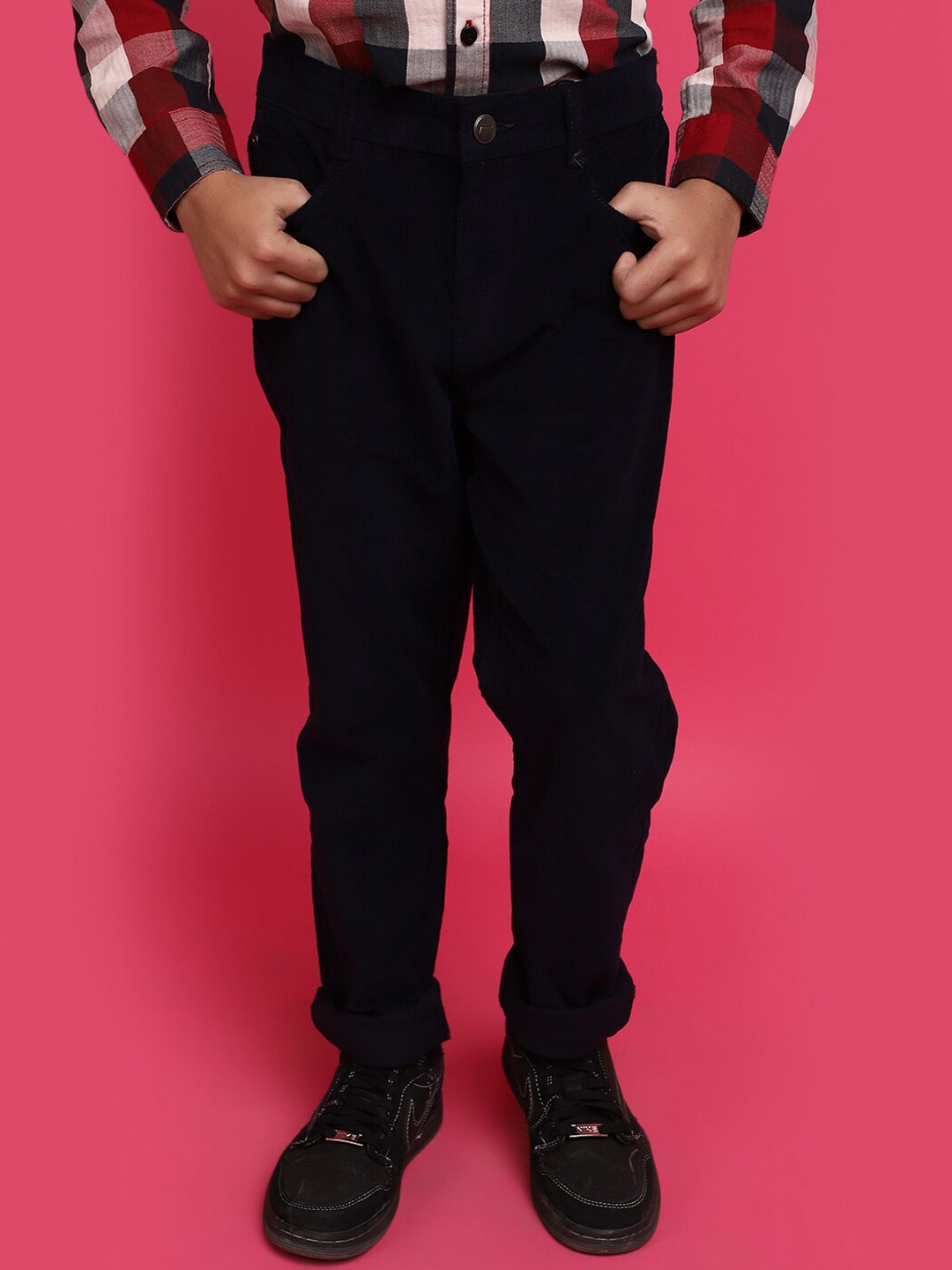 

V-Mart Boys Mid-Rise Corduroy Weave Cotton Trousers, Blue