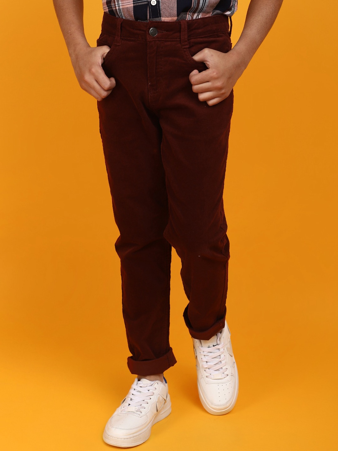 

V-Mart Boys Mid-Rise Corduroy Cotton Trousers, Maroon