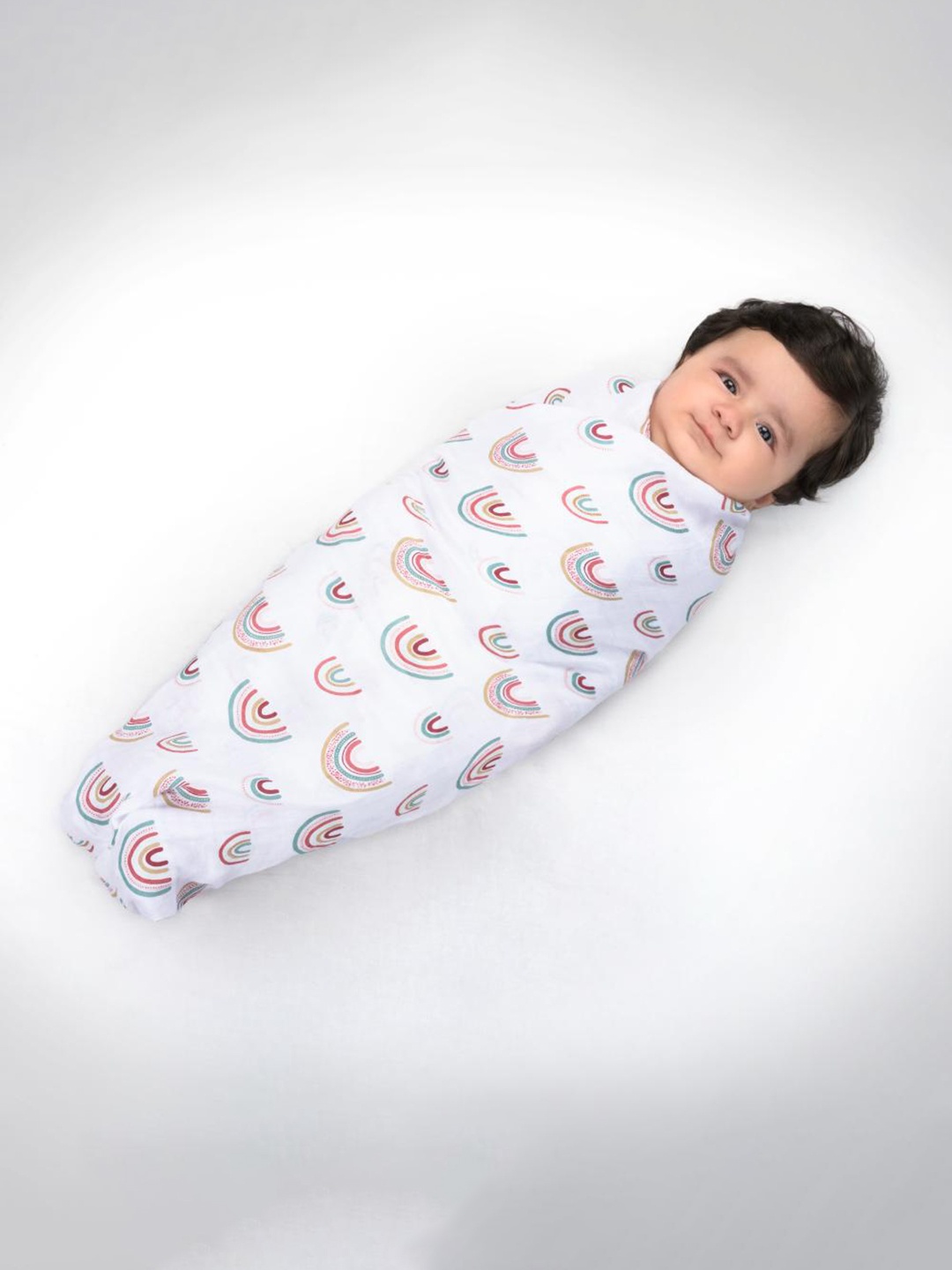 

THEONI Infants White & Pink Printed Pure Cotton Swaddle