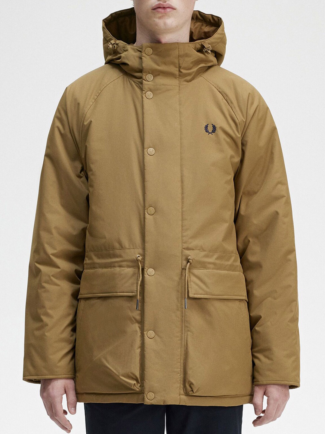 

Fred Perry Mandarin Collar Hooded Longline Padded Jacket, Brown