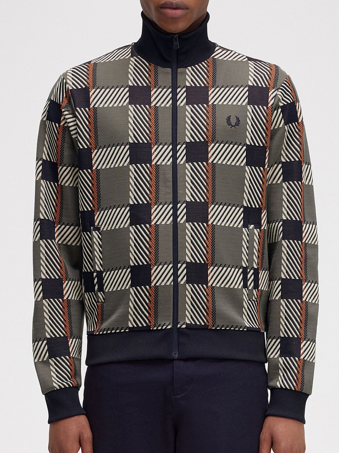 

Fred Perry Checked Stand Collar Tailored Jacket, Grey