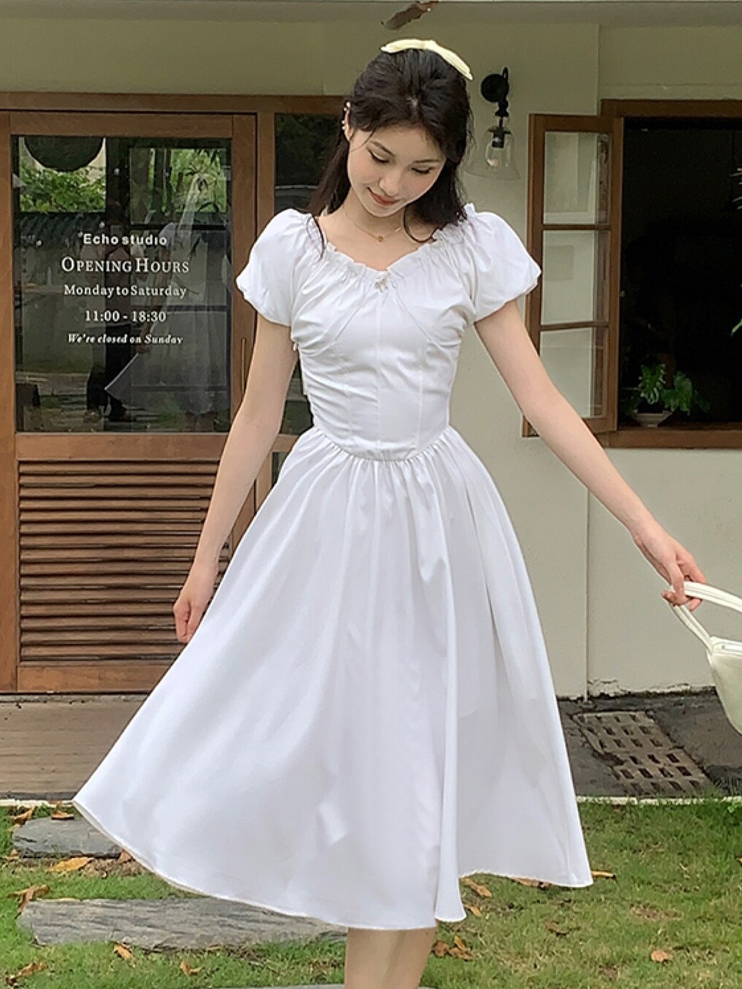 

Stylecast X KPOP Puff Sleeves Fit & Flare Maxi Dress, White