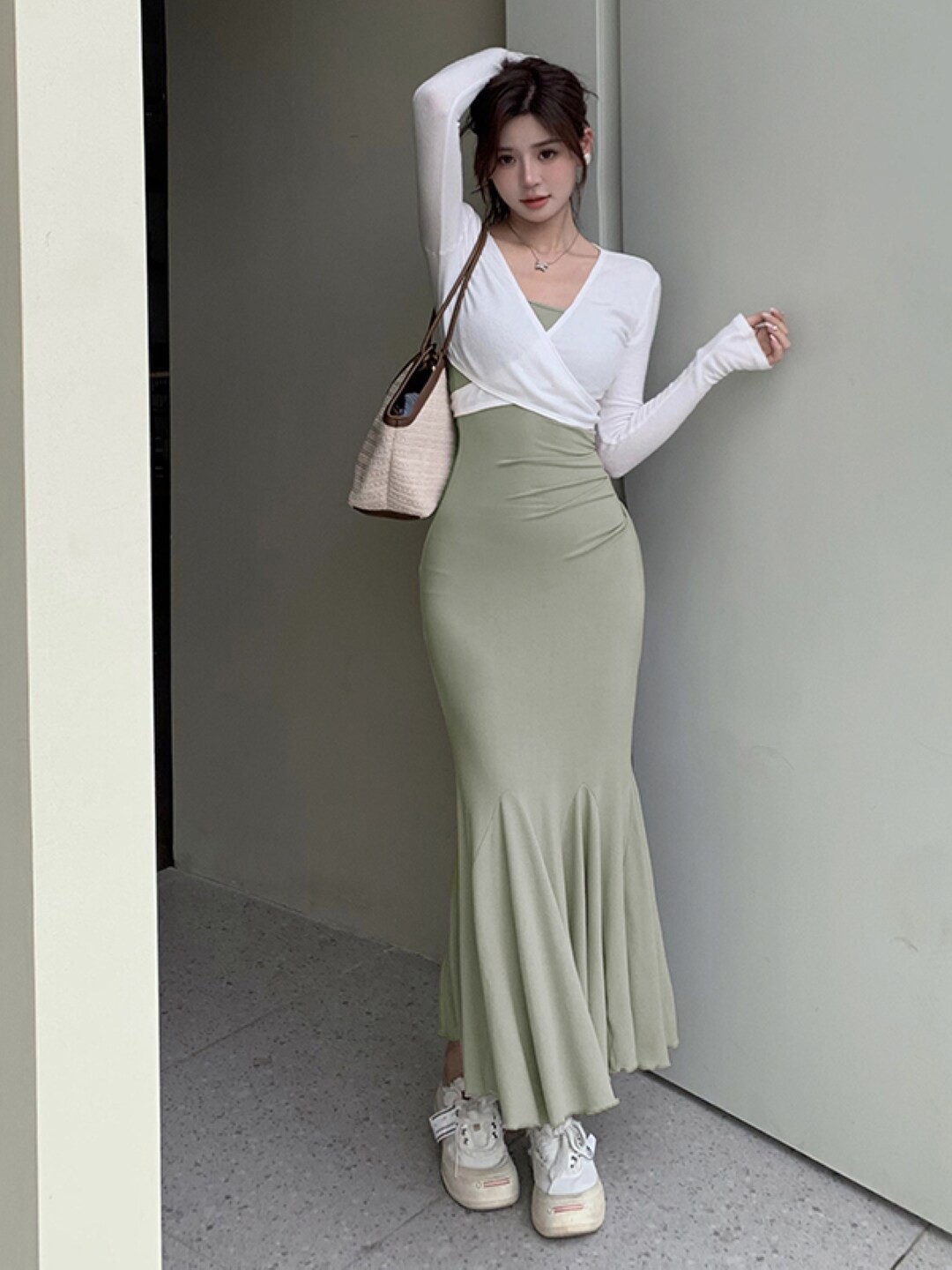 

Stylecast X KPOP Long Sleeves Maxi Dress, Green