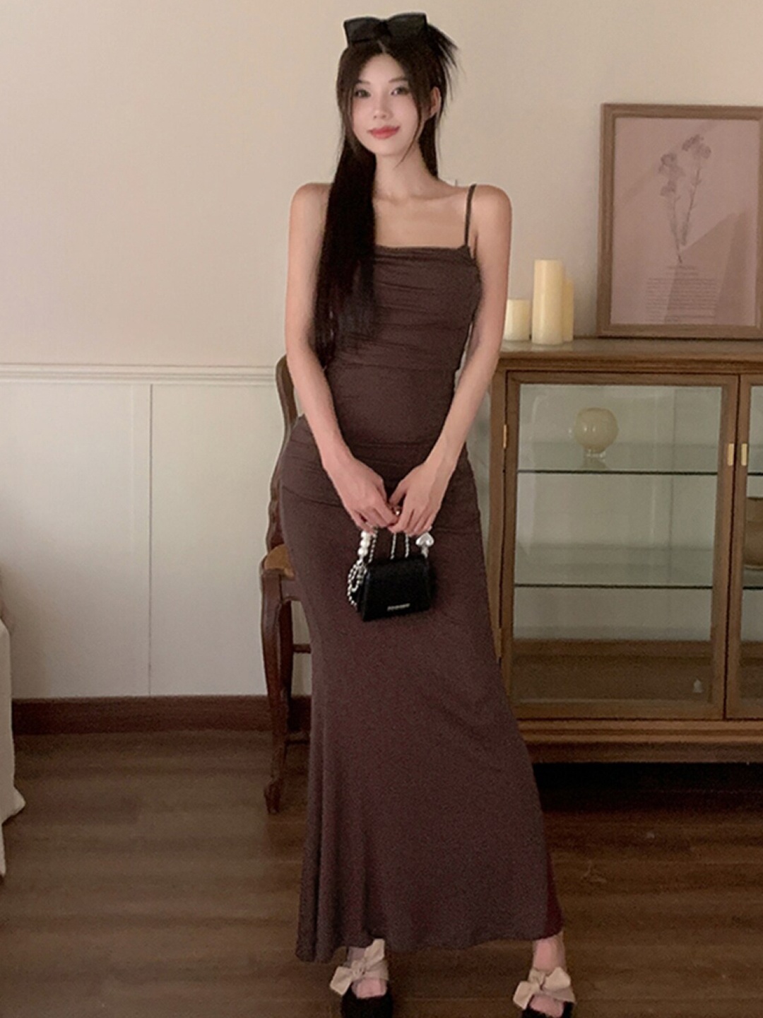 

Stylecast X KPOP Shoulder Straps Maxi Dress, Brown