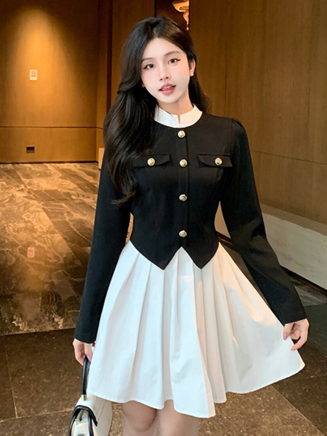 

Stylecast X KPOP Black & White Colourblocked Fit & Flare Dress