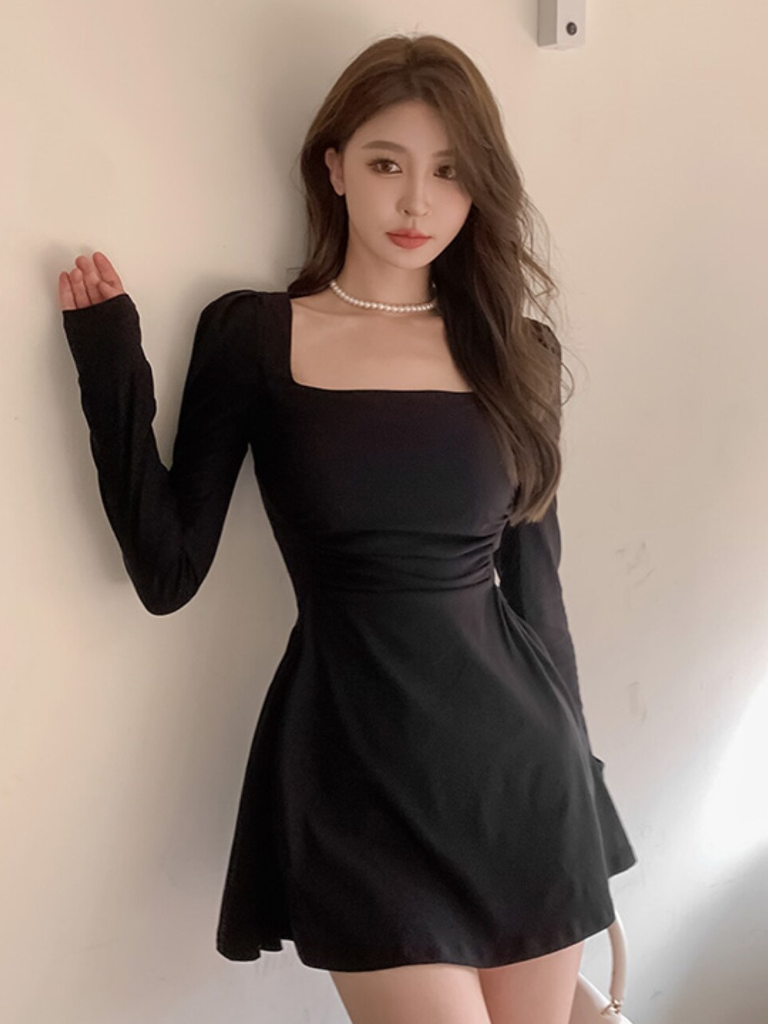 

Stylecast X KPOP Black Square Neck Fit & Flare Mini Dress
