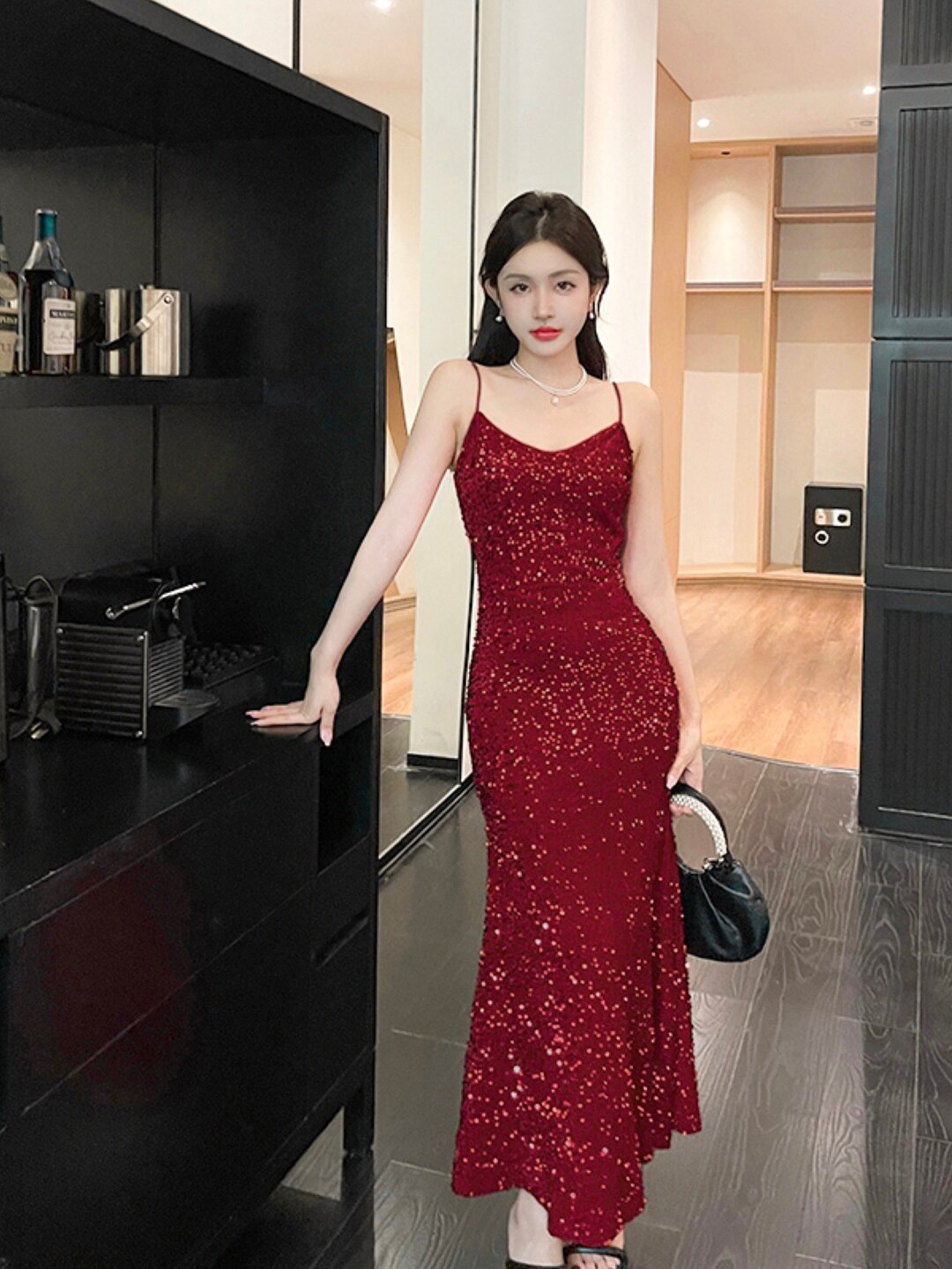 

Stylecast X KPOP Shoulder Straps Maxi Dress, Red