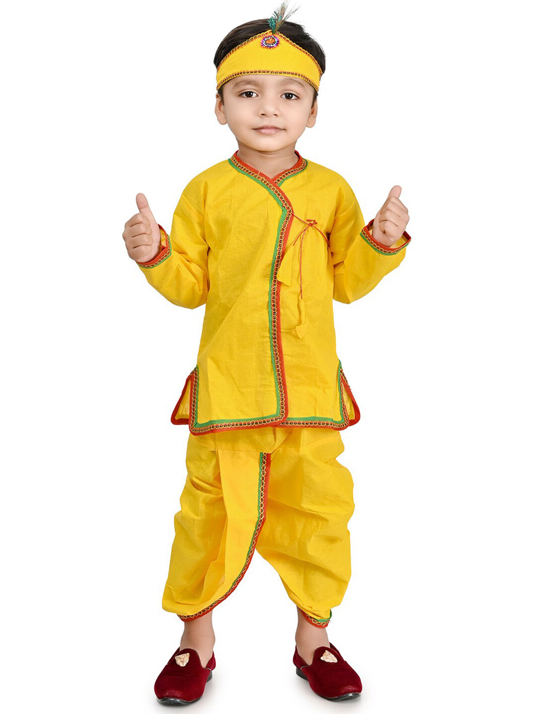 

BAESD Boys V-Neck Pure Cotton Kurta & Dhoti Pants, Yellow