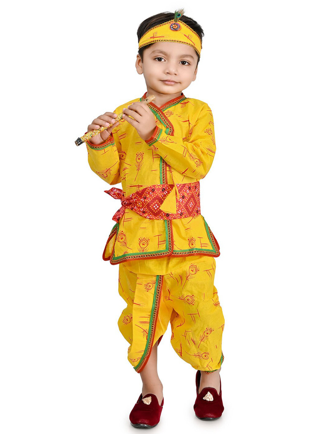 

BAESD Boys Printed Pure Cotton Kurta With Dhoti Pant, Yellow