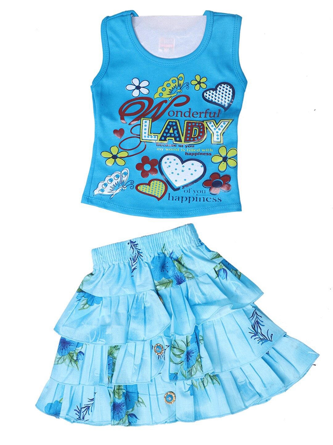 

BAESD Girls Pure Cotton Top with Skirt, Turquoise blue