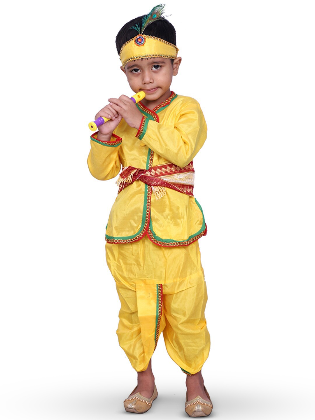 

BAESD Boys Shirt With Dhoti Pant 5 Pieces Krishna Costume, Yellow