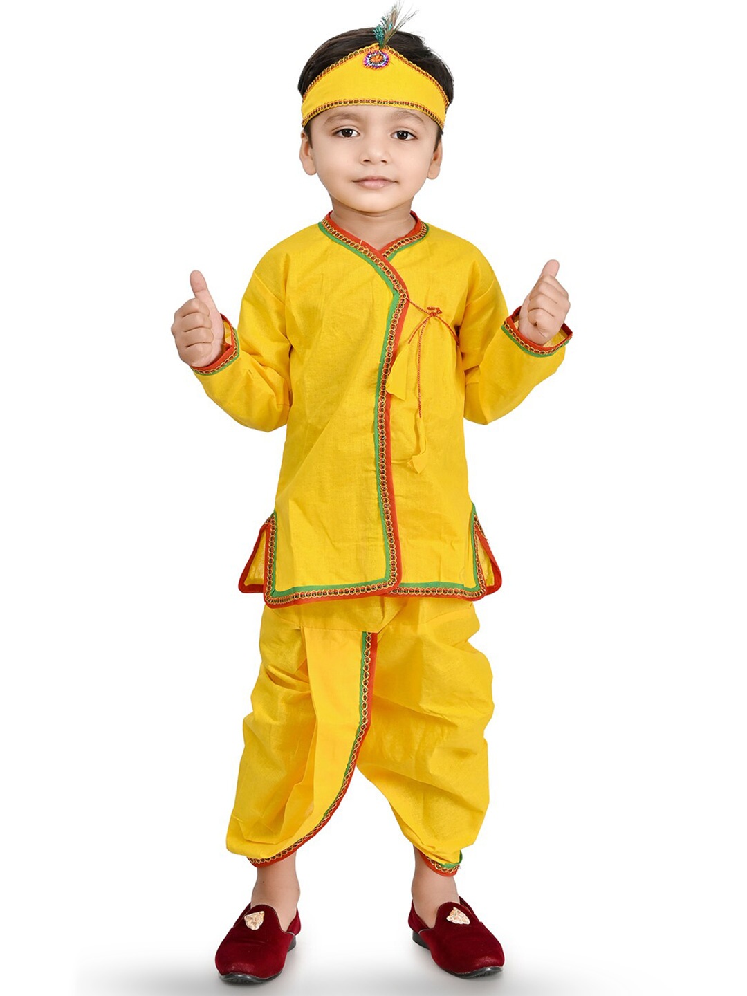 

BAESD Boys V-Neck Shirt With Dhoti Pants, Yellow
