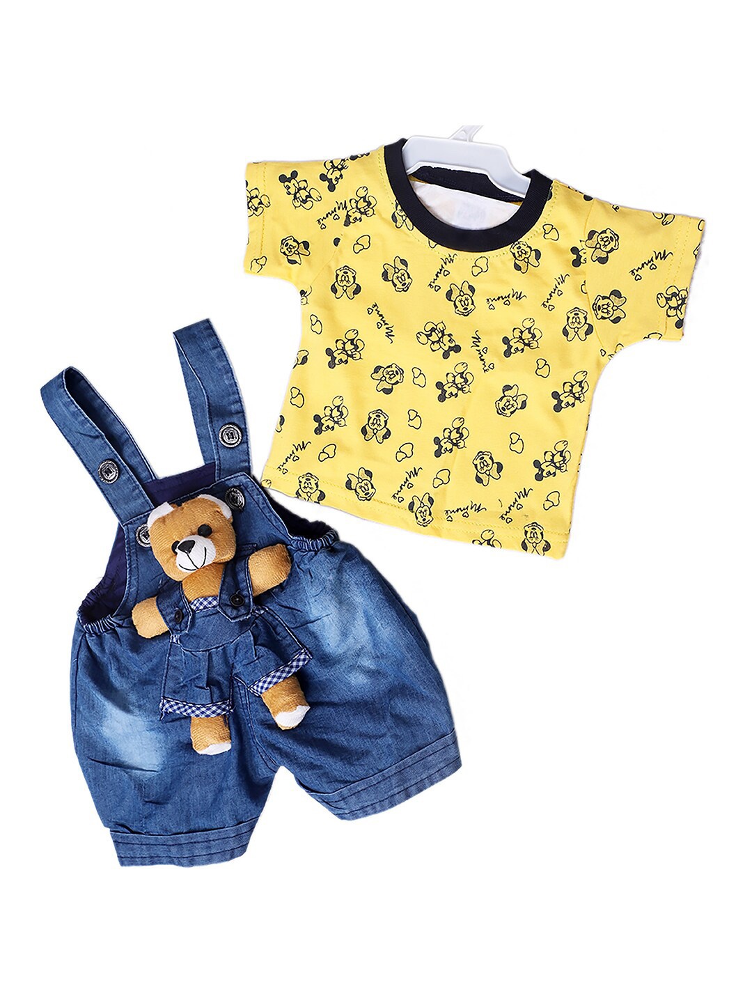 

BAESD Infants Printed Pure Cotton Dungaree With T-Shirt, Yellow