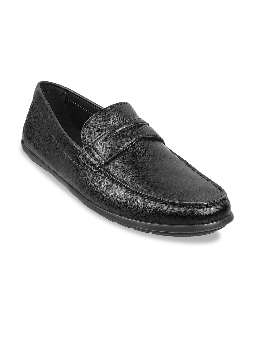 

Metro Men Textured Round Toe Leather Loafers, Black