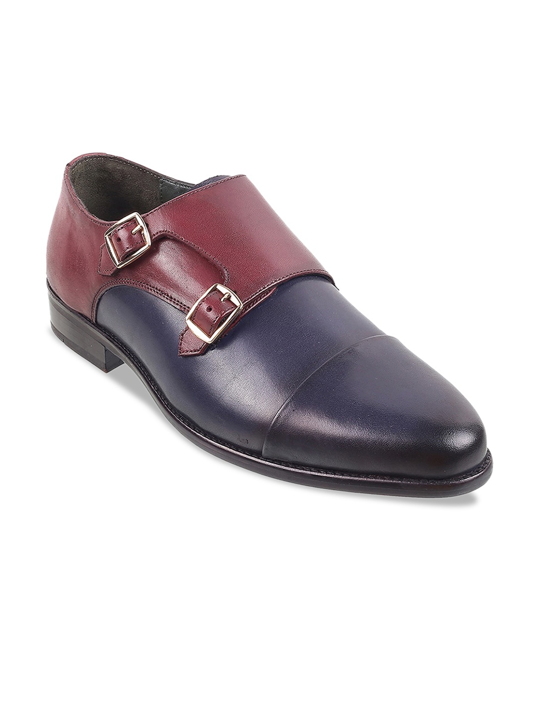 

Metro Men Textured Leather Monk Shoes, Maroon