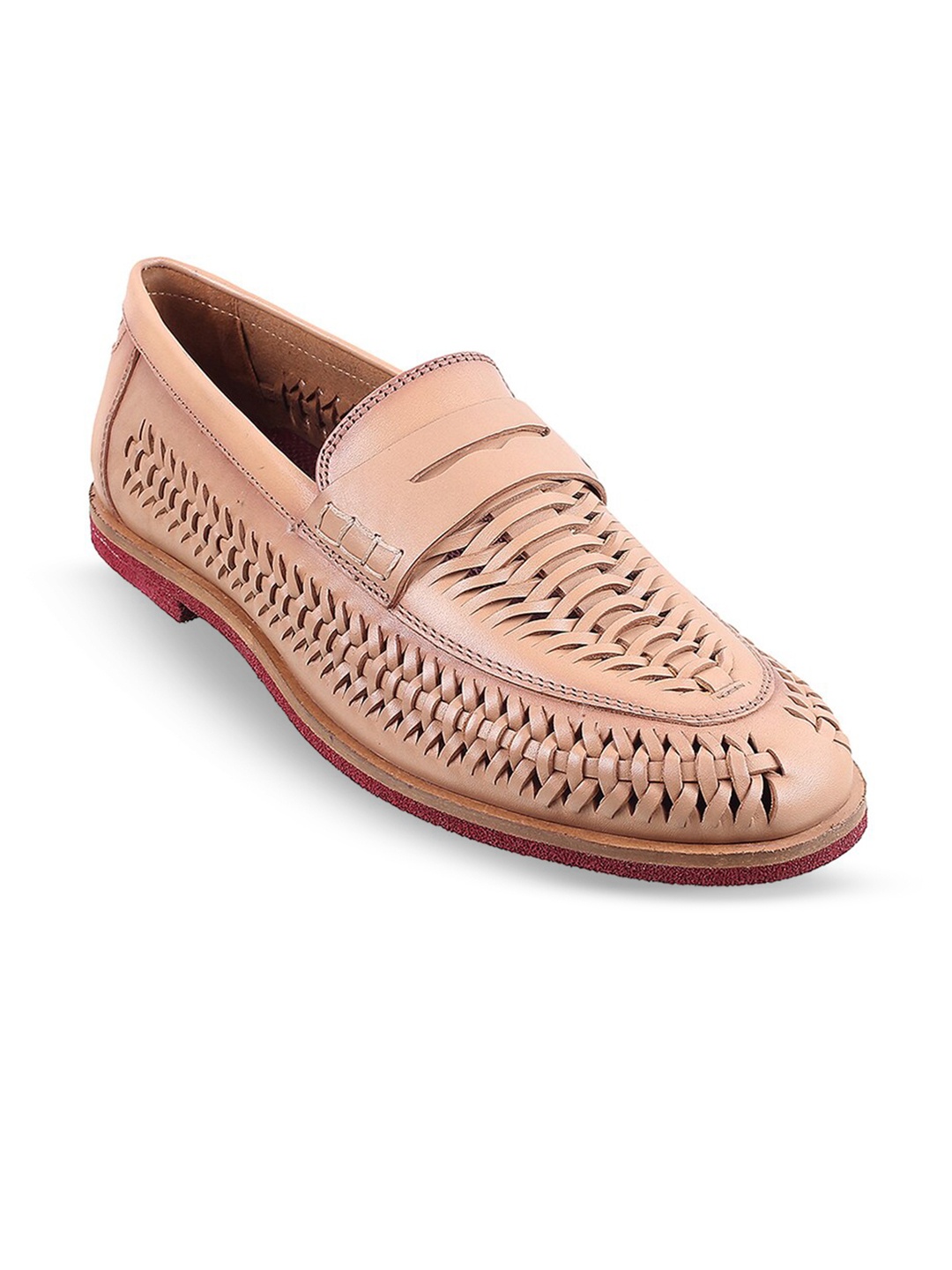 

Metro Men Textured Leather Slip-On Penny Loafers, Beige