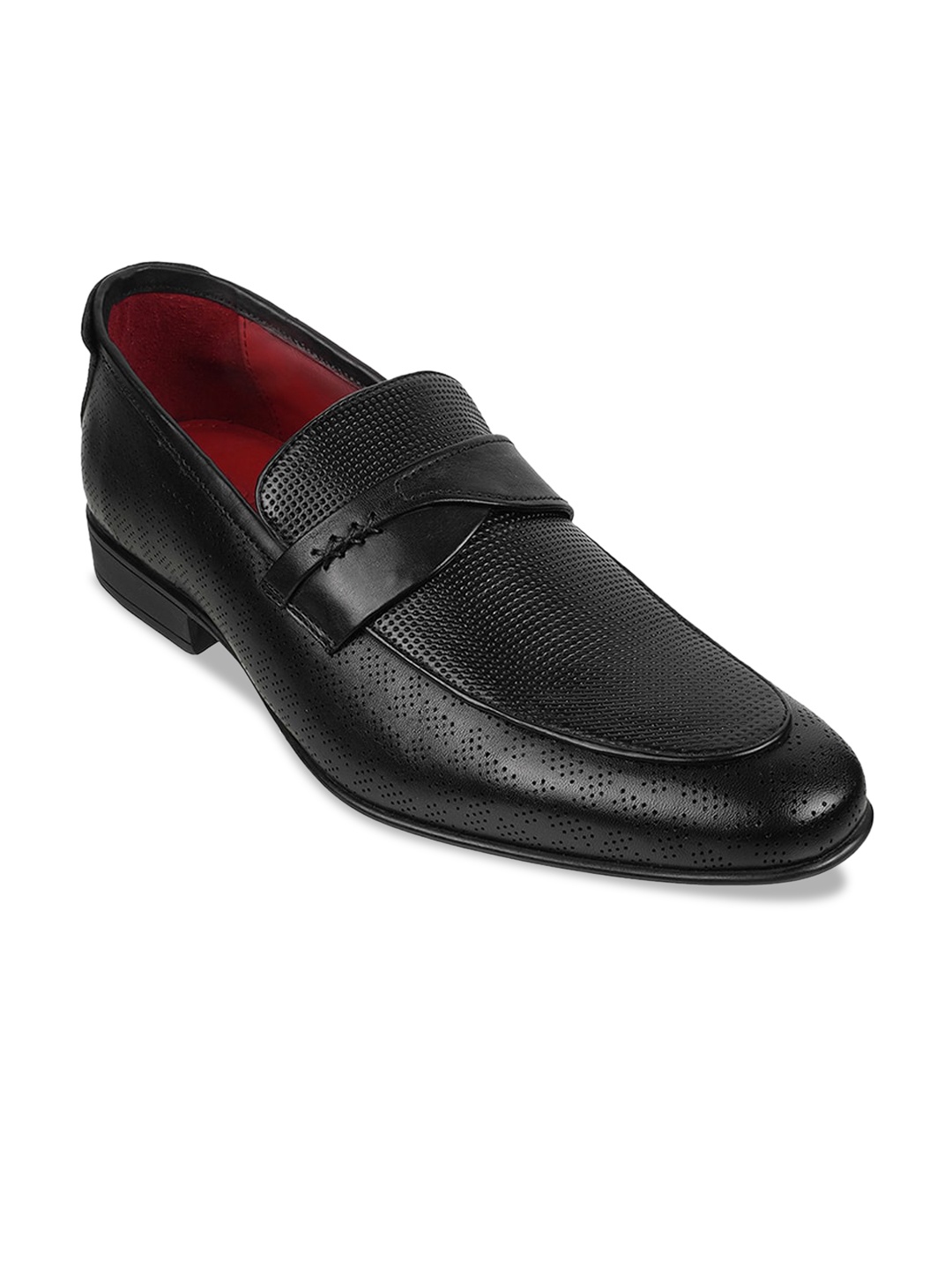 

Mochi Men Textured Leather Formal Loafers, Black
