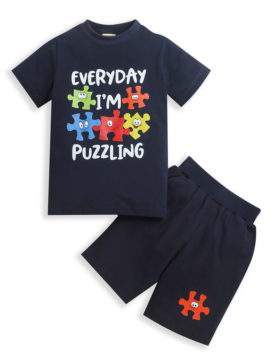 

ZIP ZAP ZOOP Boys Printed Pure Cotton Top with Shorts, Navy blue