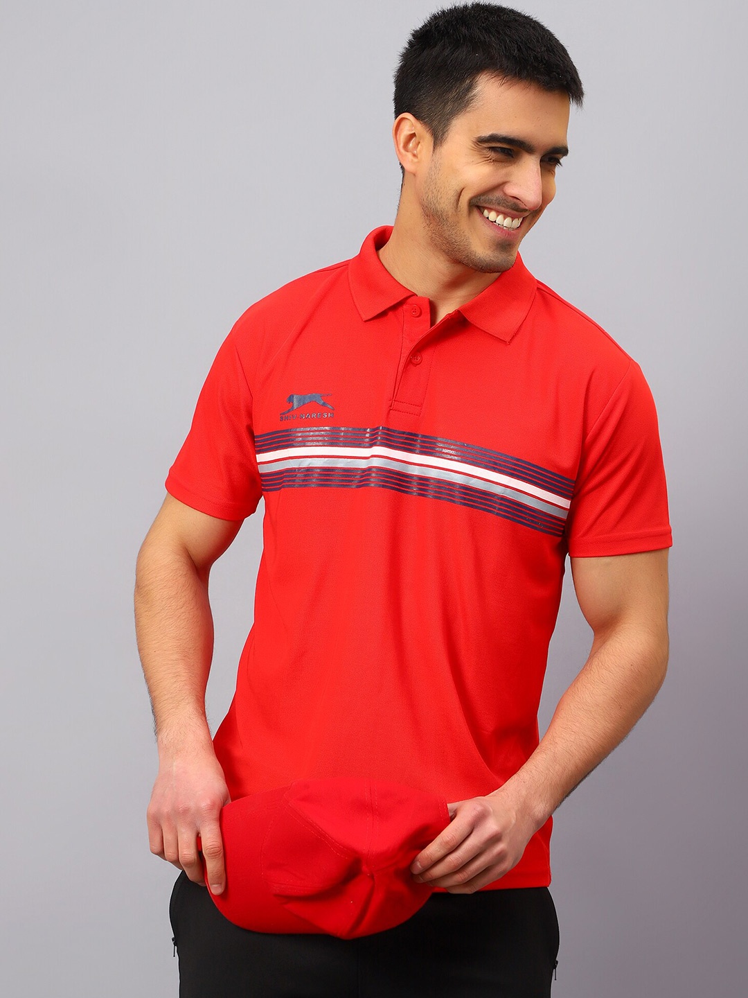 

Shiv Naresh Striped Polo Collar Slim Fit T-shirt, Red