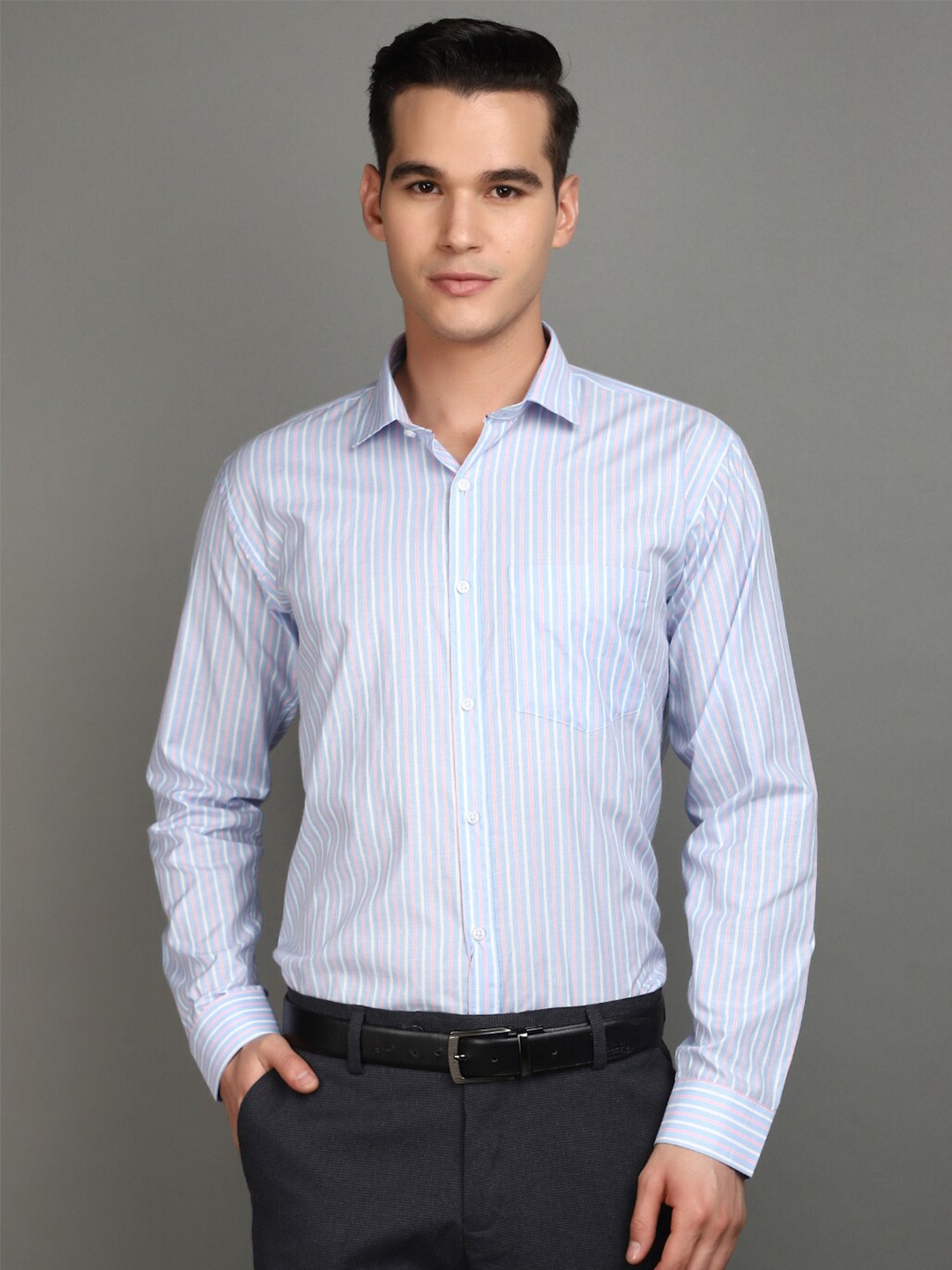 

V-Mart Men Opaque Striped Formal Shirt, Blue