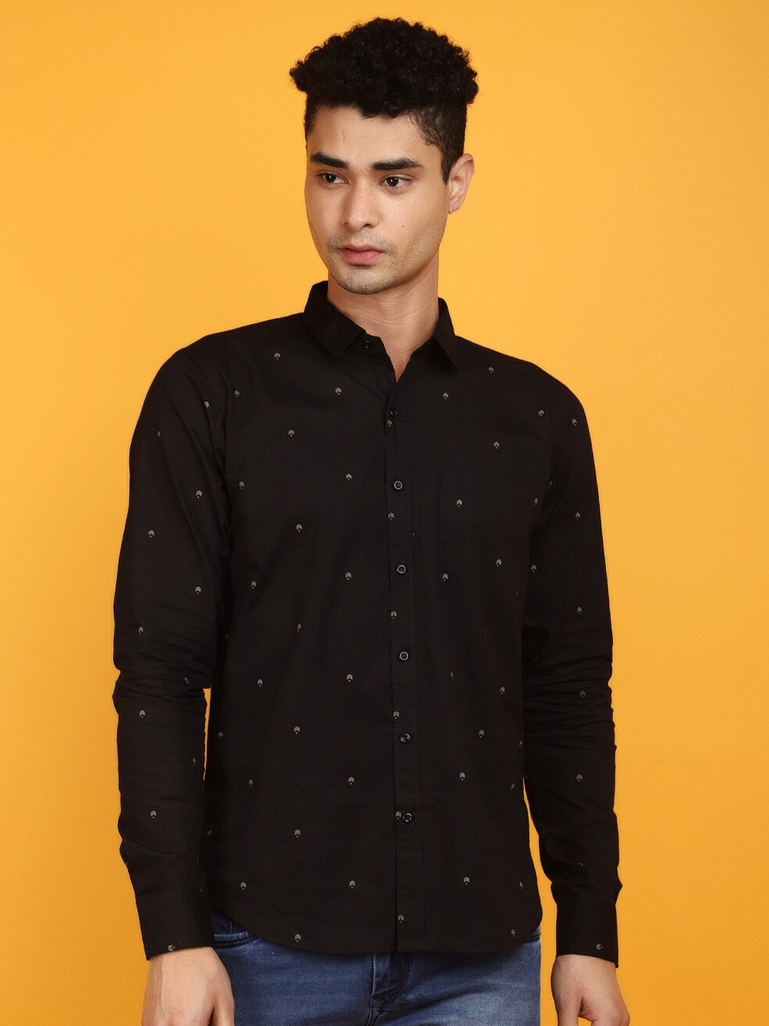 

V-Mart Slim Fit Micro Ditsy Printed Cotton Casual Shirt, Black