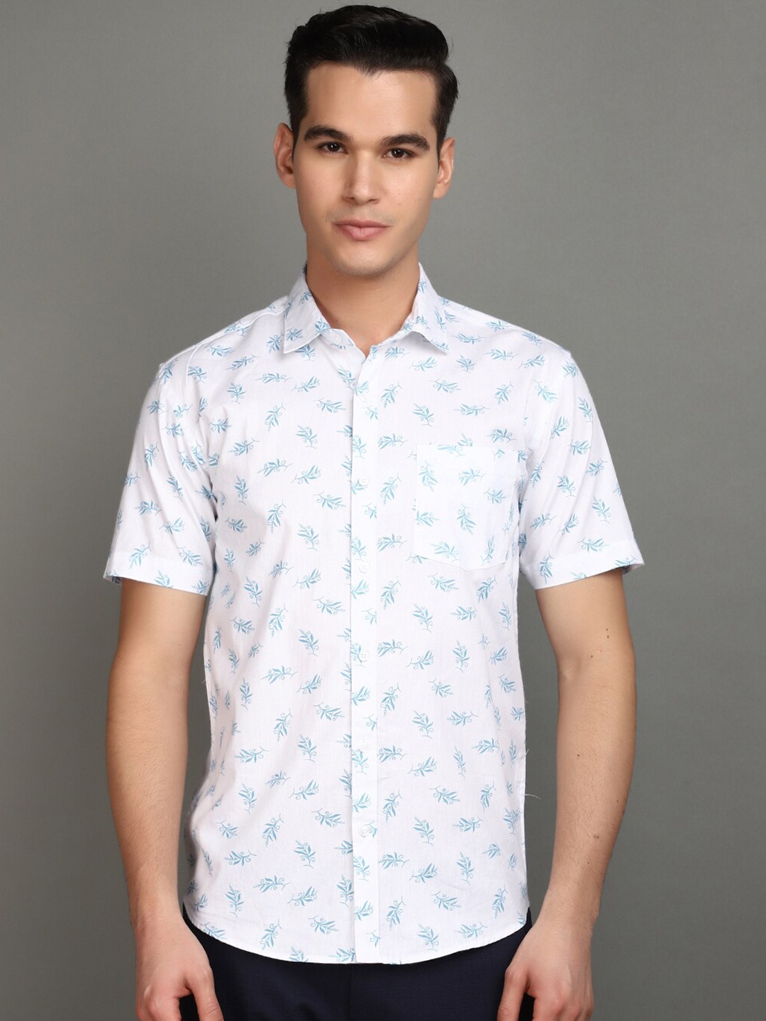

V-Mart Slim Fit Floral Printed Cotton Casual Shirt, White