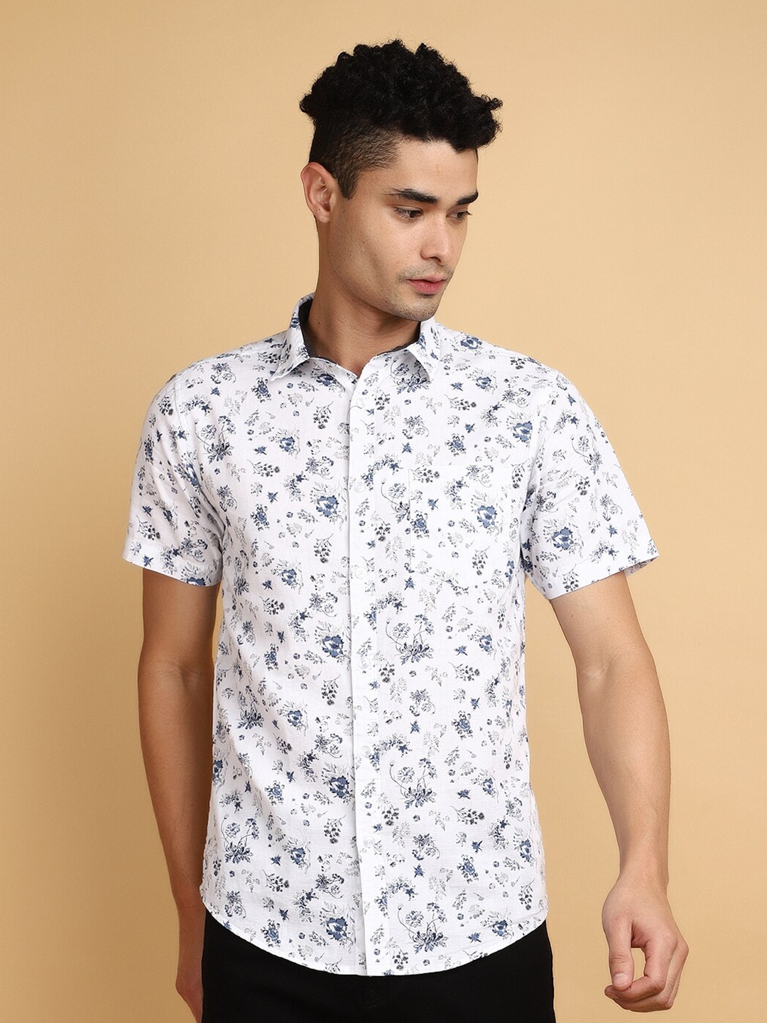 

V-Mart Floral Printed Cotton Casual Shirt, White