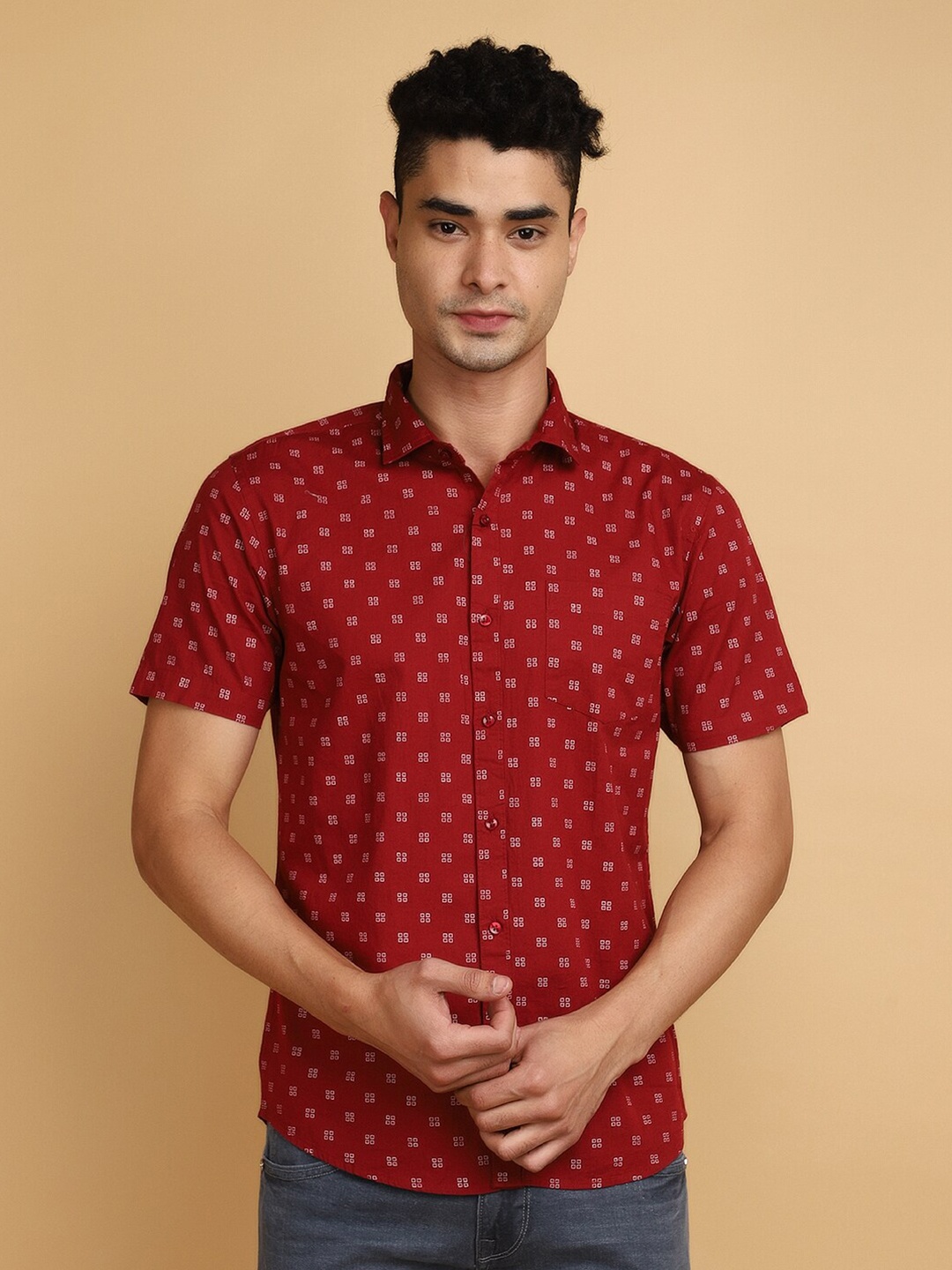 

V-Mart Men Slim Fit Opaque Printed Casual Shirt, Red