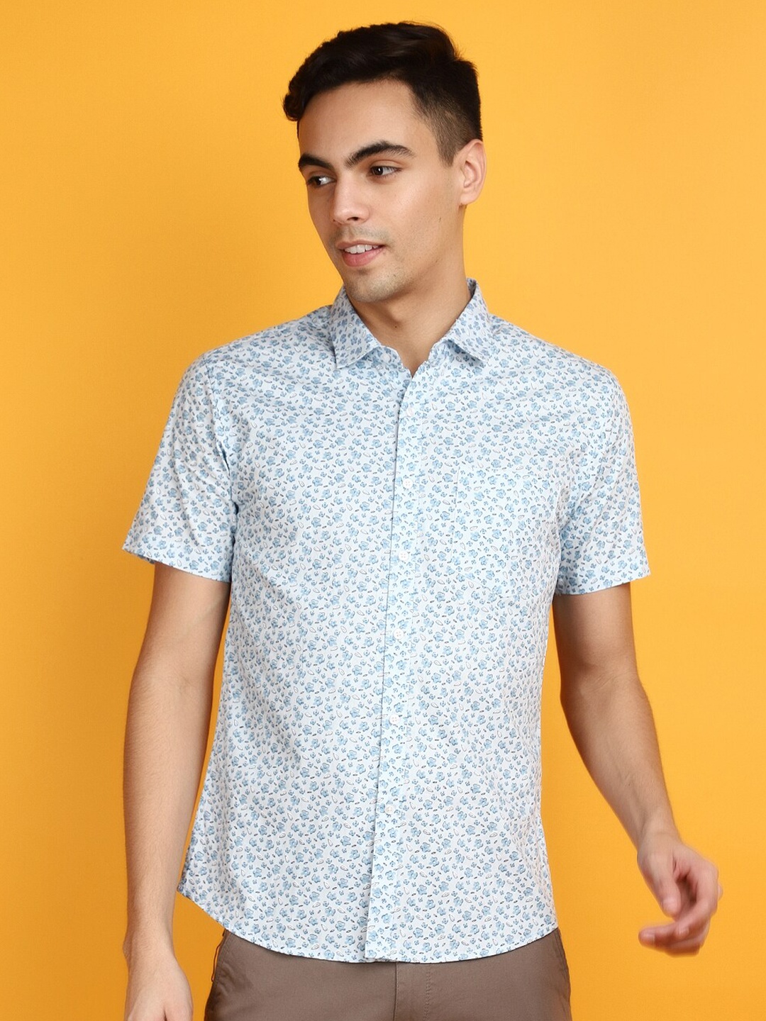 

V-Mart Slim Fit Floral Printed Cotton Casual Shirt, Blue
