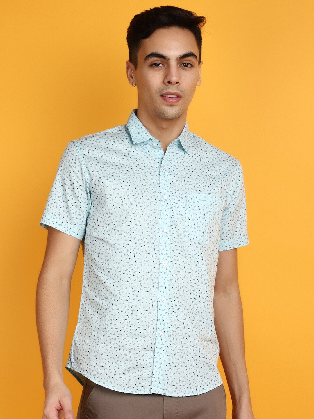 

V-Mart Slim Fit Floral Printed Cotton Casual Shirt, Blue