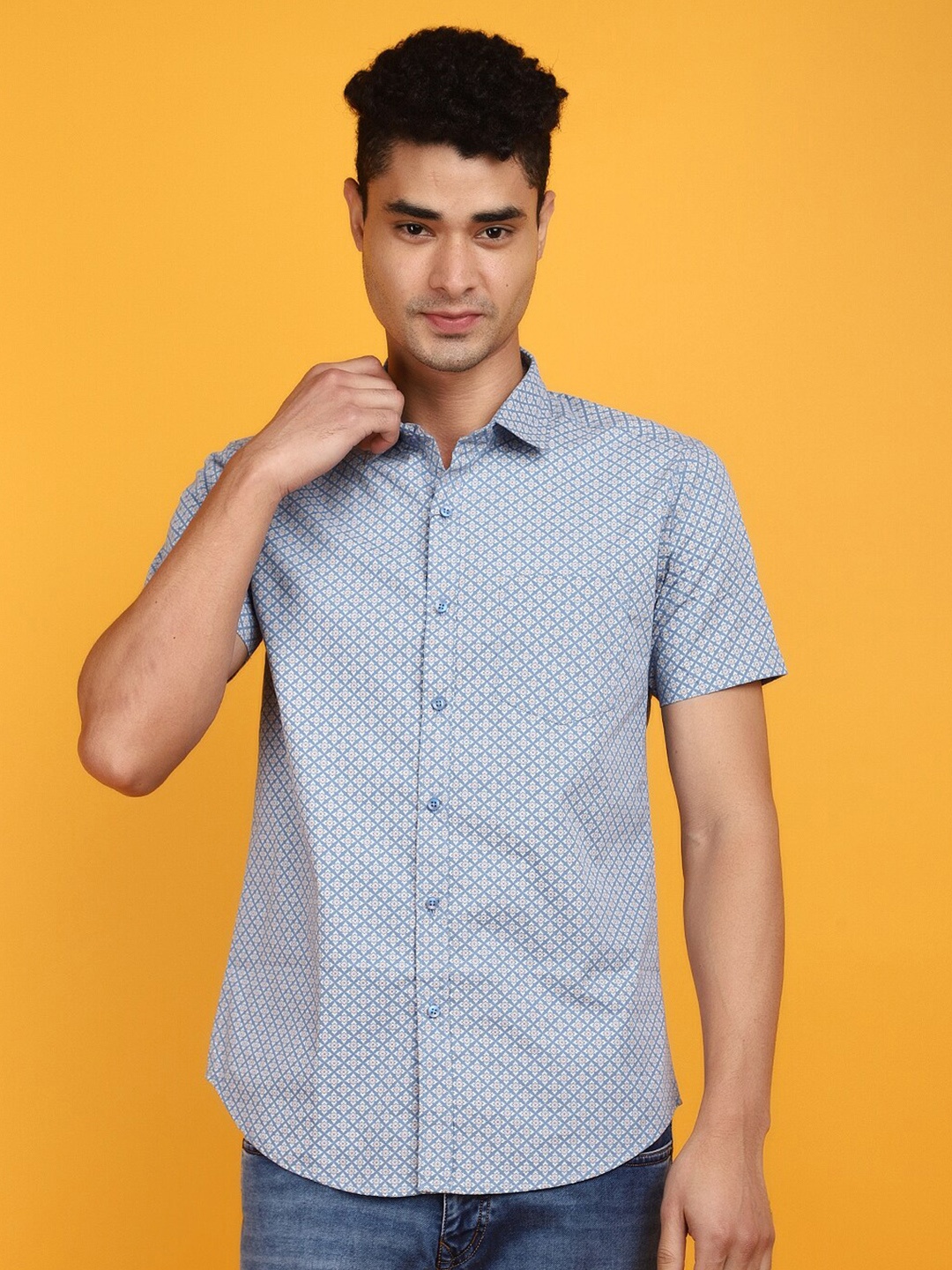 

V-Mart Ethnic Printed Cotton Casual Shirt, Blue