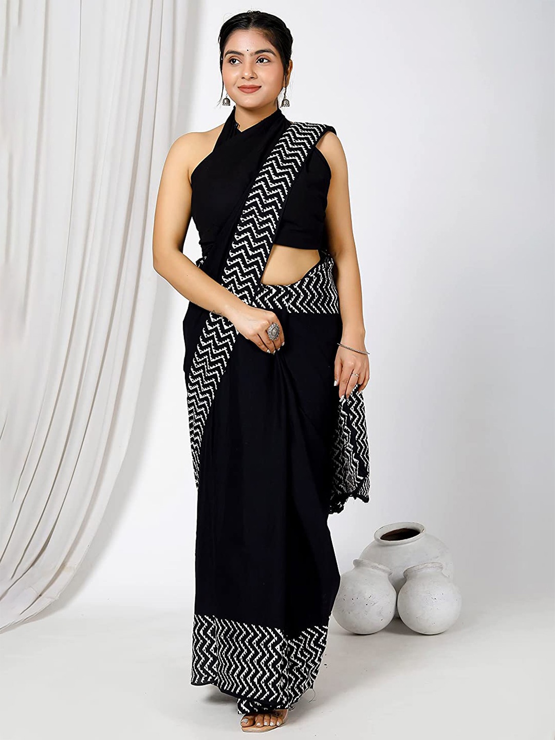 

Pinkcity Trade World Pure Cotton Bagru Saree, Black