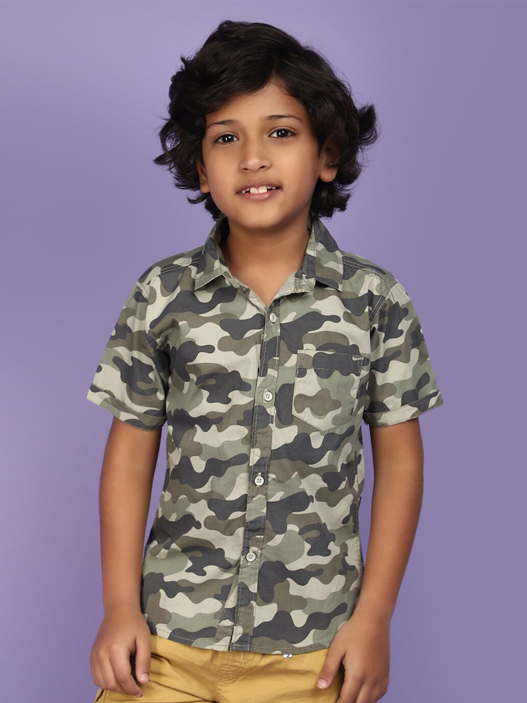 

V-Mart Boys Abstract Printed Cotton Shirt, Green