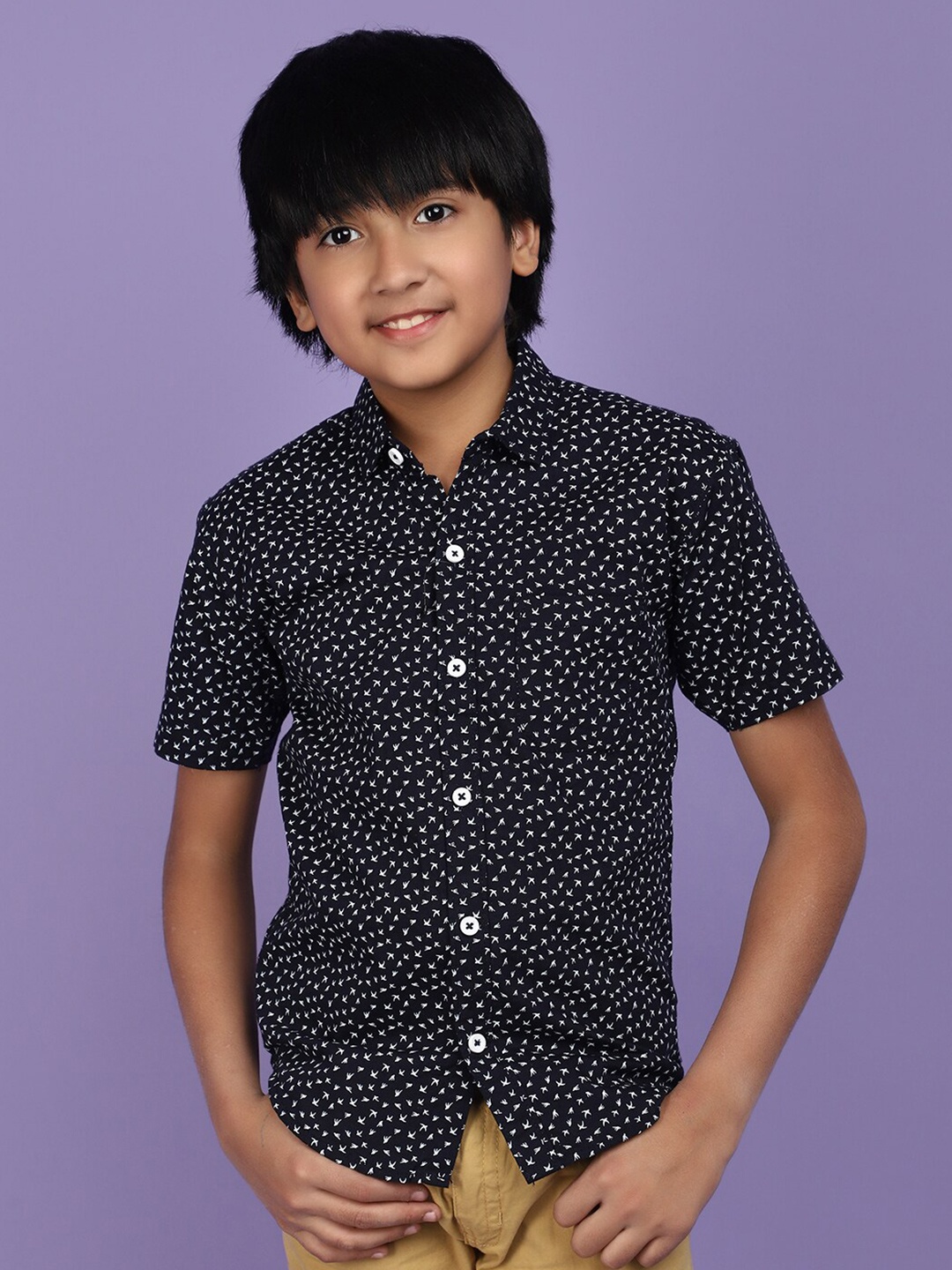 

V-Mart Boys Micro or Ditsy Printed Cotton Casual Shirt, Navy blue