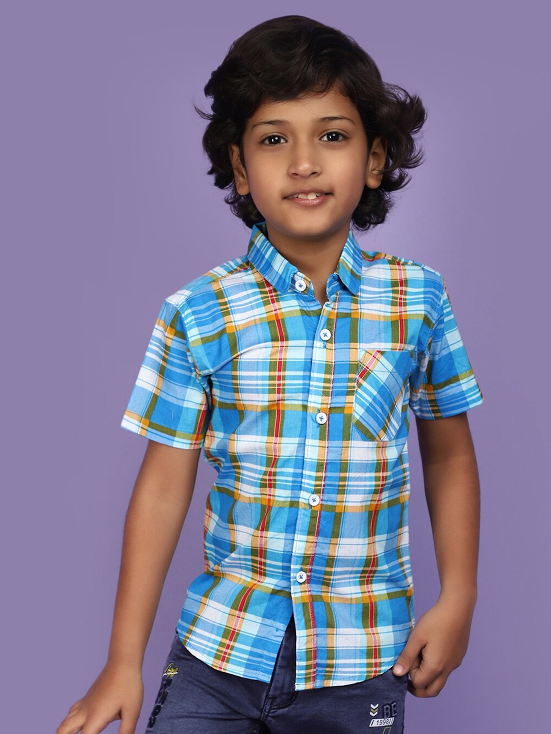 

V-Mart Boys Checked Cotton Casual Shirt, Blue
