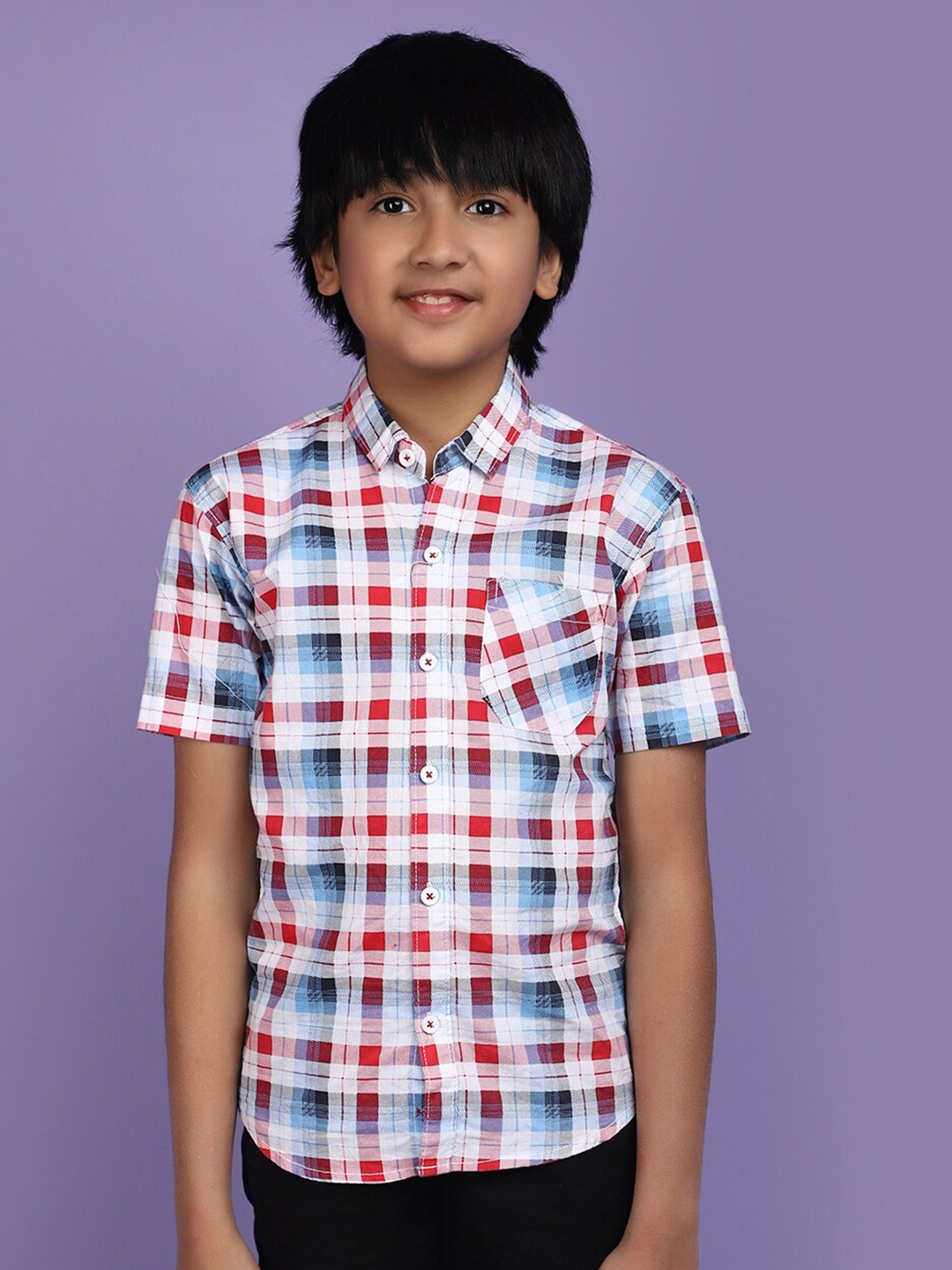 

V-Mart Boys Gingham Checks Opaque Checked Casual Shirt, Red