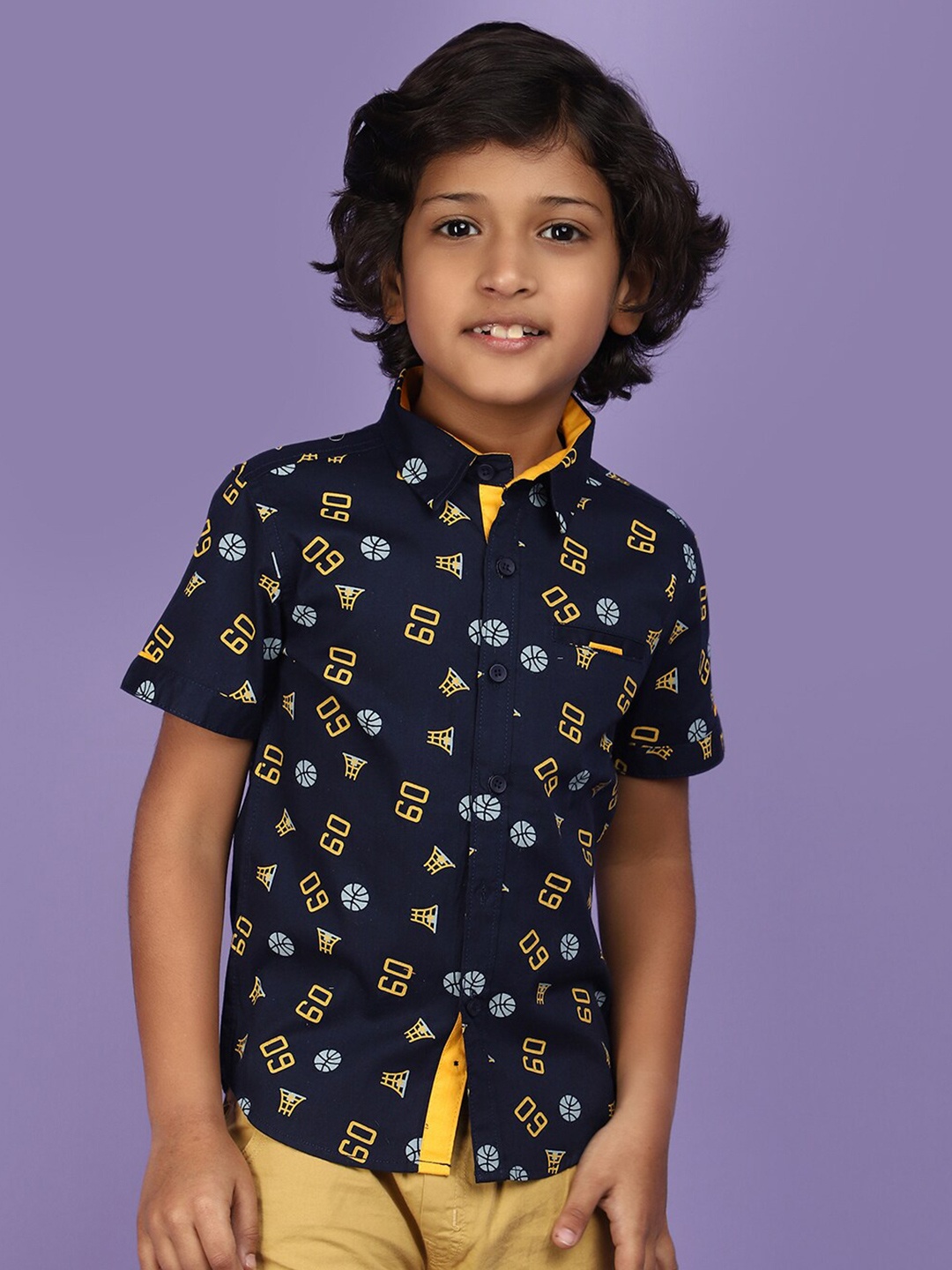 

V-Mart Boys Conversational Printed Cotton Casual Shirt, Navy blue