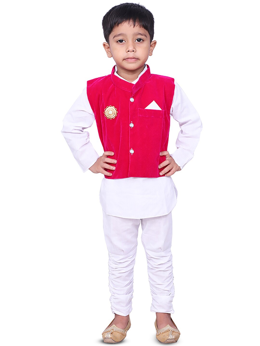 

BAESD Boys Regular Pure Cotton Kurta with Churidar, Magenta