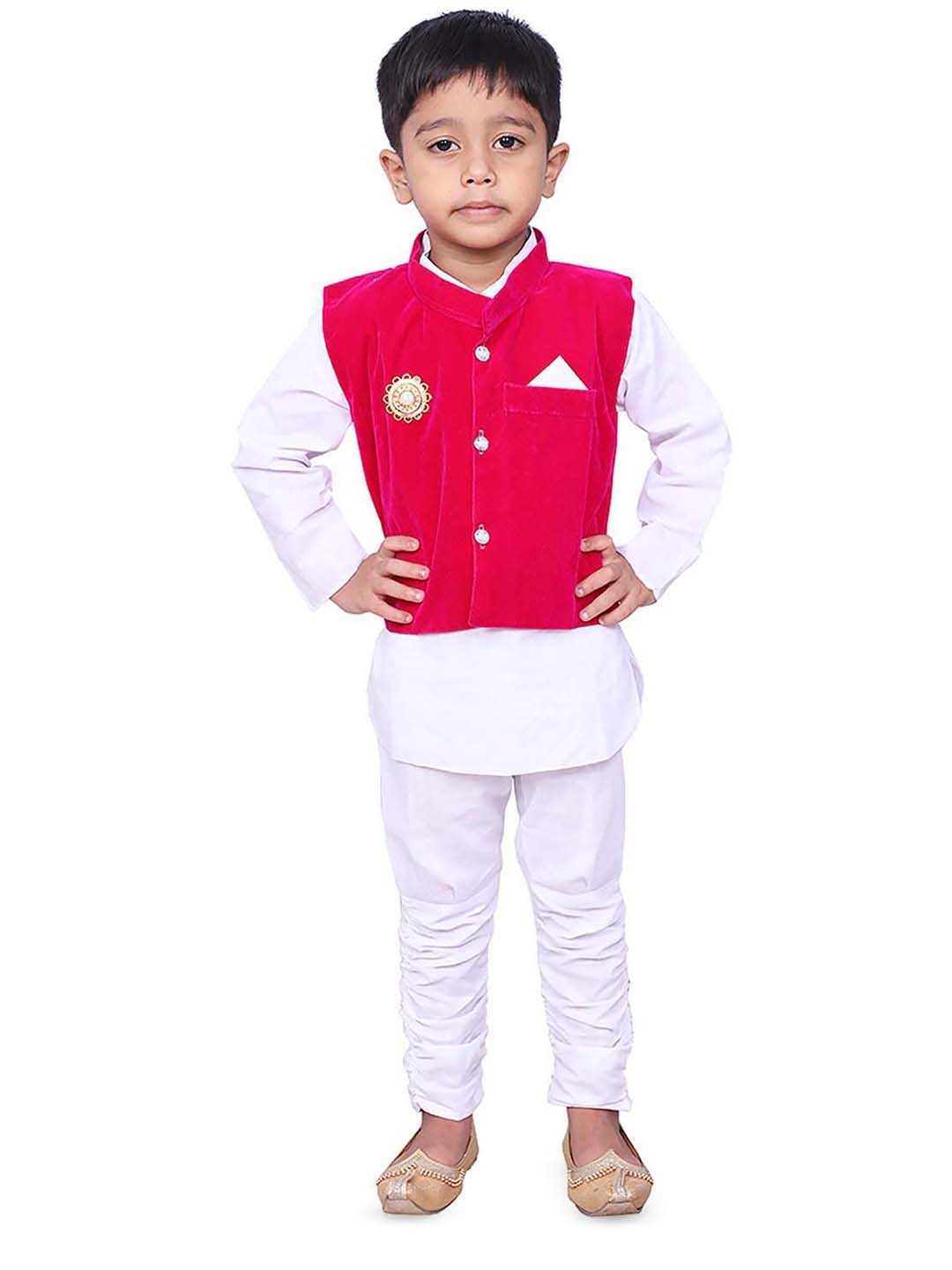 

BAESD Boys Regular Pure Cotton Kurta With Churidar & Nehru Jacket, White