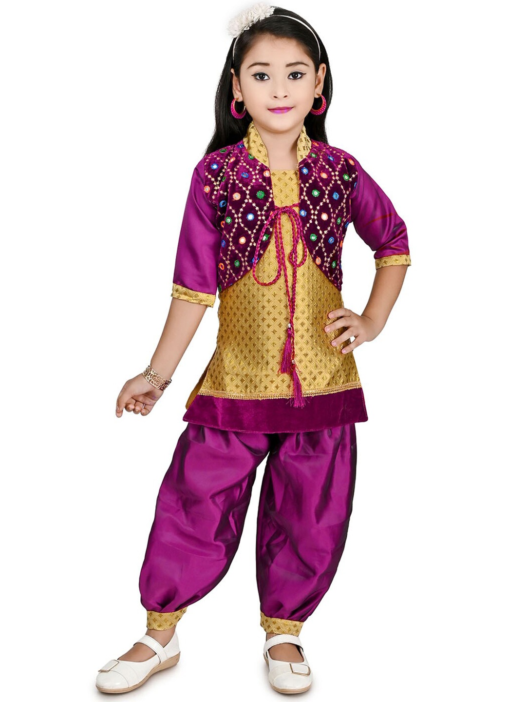 

BAESD Girls Woven Design Kurti With Salwar, Purple