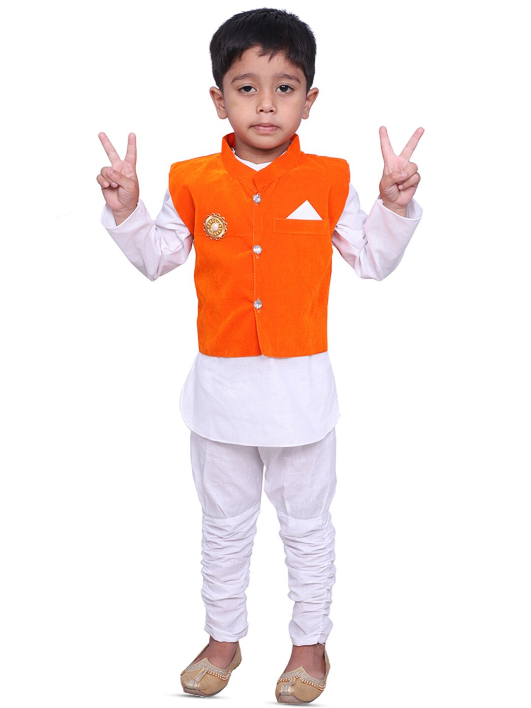 

BAESD Boys Regular Pure Cotton Kurta & Churidar With Nehru jacket Kurta Sets, Orange
