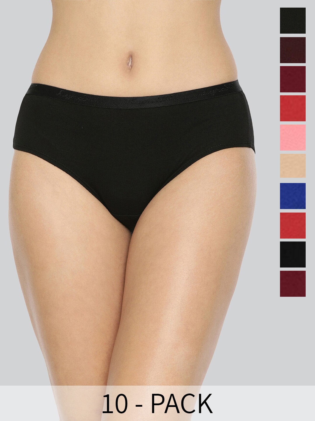 

LYRA Pack Of 10 Assorted Elastic Hipster Briefs