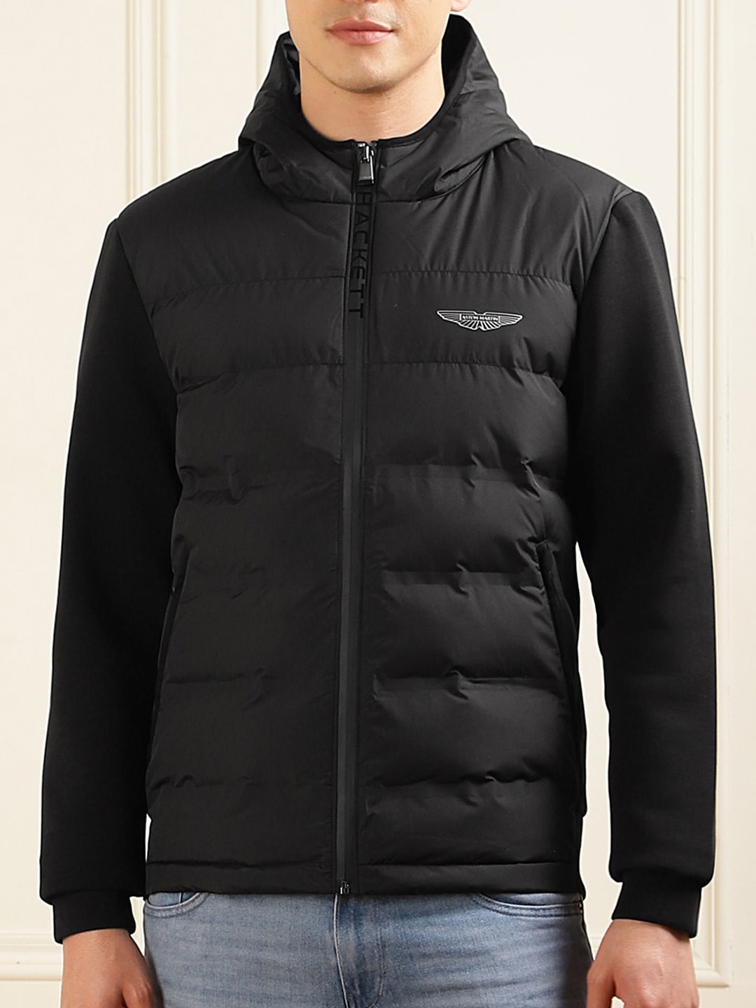 

HACKETT LONDON Men Longline Sporty Jacket with Embroidered, Black