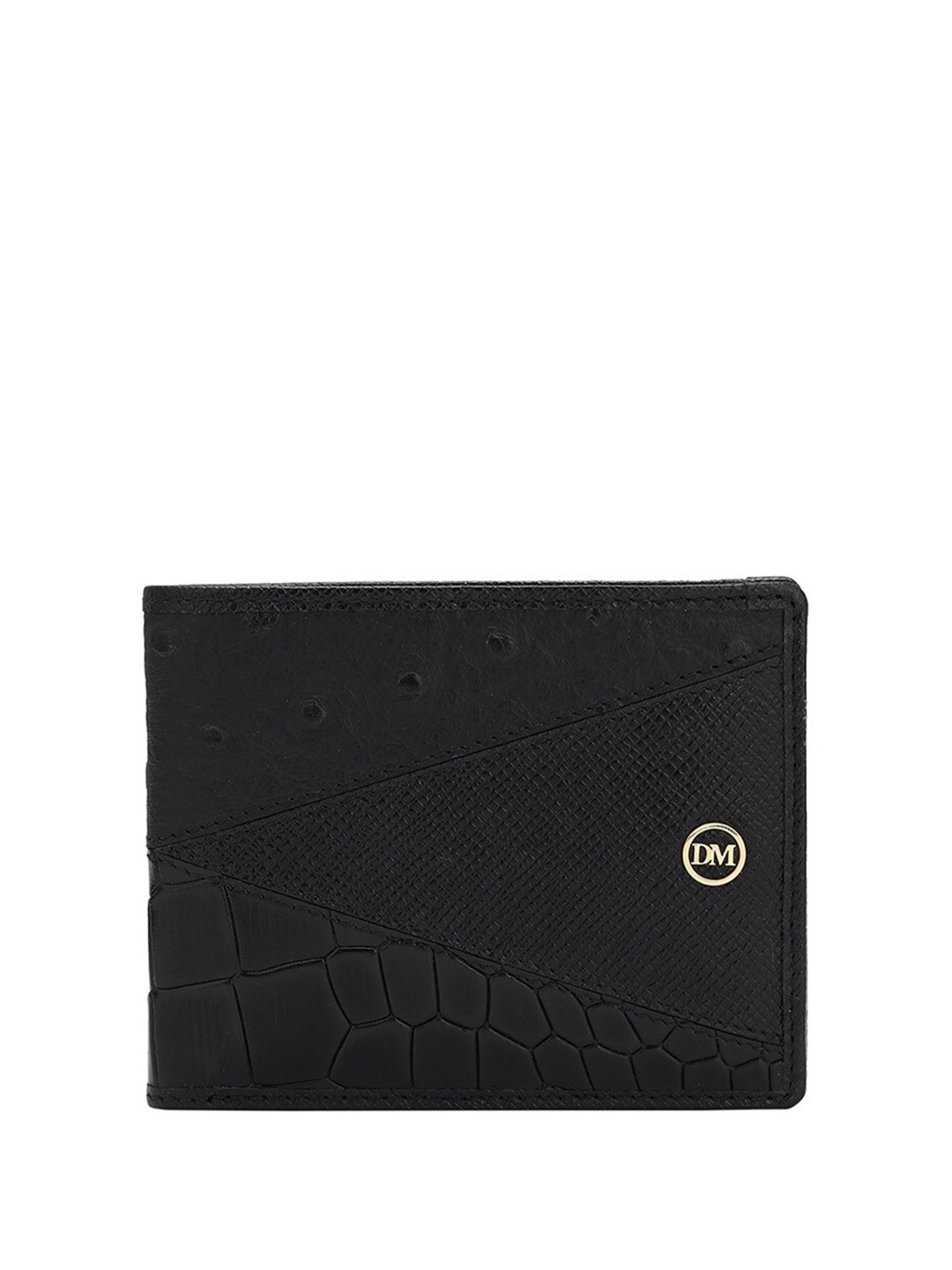 

Da Milano Men Textured Leather Two Fold Wallet, Black