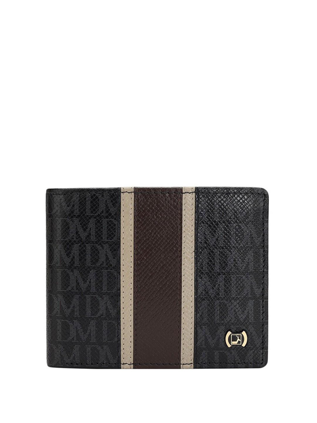 

Da Milano Men Brand Logo Printed Leather Two Fold Wallet, Black